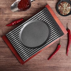 Сковорода 29х19,6х3,2 см "Мио", на деревянной подставке No Brand