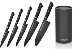 Набор из 5 кухонных ножей "Samura SHADOW" и браш-подставки