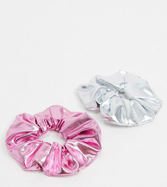 Набор из двух резинок для волос (розовая и серебристая) с эффектом металлик ASOS DESIGN-Многоцветный