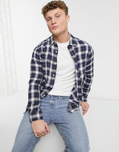Рубашка с длинными рукавами в клетку темно-синего и бежевого цвета Burton Menswear-Темно-синий