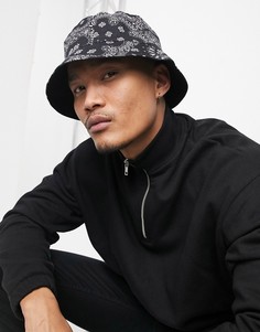 Двусторонняя панама с черно-белым принтом в стиле банданы ASOS DESIGN-Черный цвет