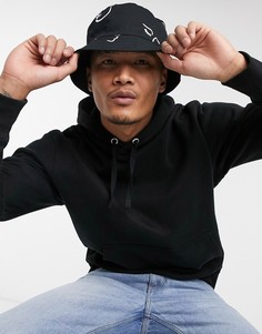 Монохромная двусторонняя панама с принтом в виде рисунков от руки ASOS DESIGN-Черный цвет