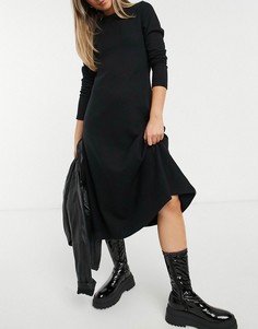 Мягкое свободное платье миди черного цвета с длинными рукавами ASOS DESIGN-Черный