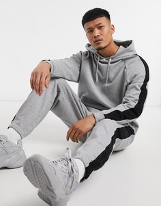 Серый меланжевый спортивный костюм в стиле oversized с полосой в стиле колор блок сбоку ASOS DESIGN