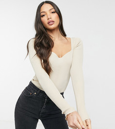 Бежевое трикотажное боди с вырезом сердечком ASOS DESIGN Tall-Кремовый