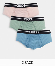Набор из трех трусов из вафельного трикотажа пастельных оттенков ASOS DESIGN-Многоцветный