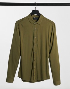 Приталенная рубашка оливкового цвета из вискозы ASOS DESIGN-Зеленый