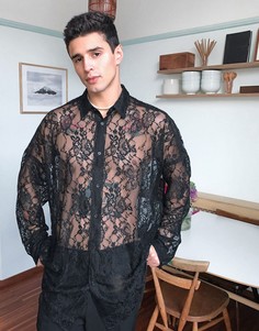 Черная кружевная рубашка в стиле oversized ASOS DESIGN-Черный