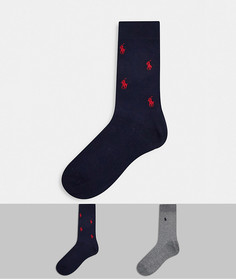 Набор из 2 пар носков темно-синего и серого цвета с логотипом игрока Polo Ralph Lauren-Темно-синий