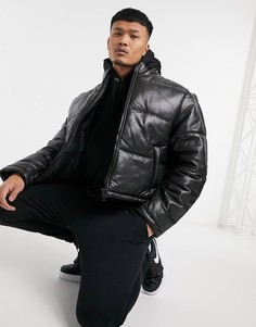 Укороченная дутая куртка из кожи черного цвета ASOS DESIGN-Черный цвет