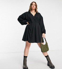 Черное платье-рубашка мини с запахом ASOS DESIGN Curve-Черный