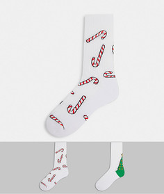 Набор из двух пар спортивных носков с рисунком новогодней елки и леденцовой трости ASOS DESIGN-Многоцветный