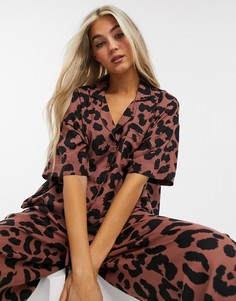 Комбинируемая коричневая пижамная рубашка из модала со звериным принтом ASOS DESIGN-Коричневый цвет
