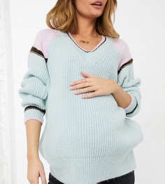Зеленый джемпер в стиле колор-блок с V-образным вырезом и окантовкой ASOS Design Maternity-Зеленый цвет