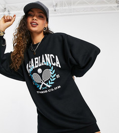 Черное платье-свитшот мини в стиле oversized с принтом "Casablanca" на груди ASOS DESIGN Petite-Черный