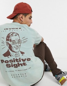 Футболка в стиле oversized с принтом на спине "Positive sight" Crooked Tongues-Голубой