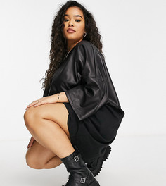 Черное платье-футболка в стиле oversized наполовину из искусственной кожи ASOS DESIGN Curve-Черный