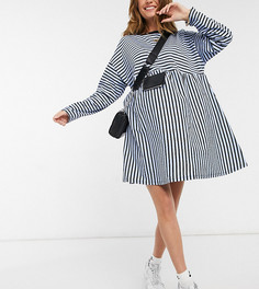 Свободное платье в стиле super oversized в черную и синюю полоску с длинными рукавами ASOS DESIGN Maternity-Черный цвет