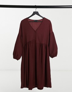 Свободное фактурное платье-рубашка миди бордового цвета ASOS DESIGN-Красный