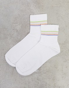 Белые короткие носки с мелкими полосками ASOS DESIGN-Многоцветный