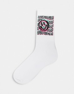 Спортивные носки c графикой "REVOLUTION" и улыбающимся смайликом ASOS DESIGN-Белый