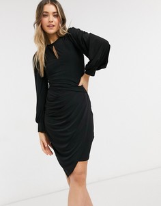 Черное асимметричное платье-футляр со сборками и вырезом-капелькой Lipsy-Черный цвет