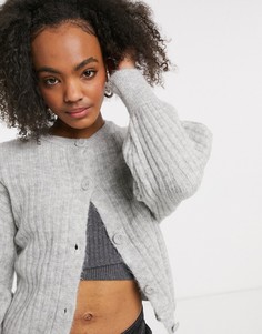 Серый кардиган с круглым вырезом в крупный рубчик ASOS DESIGN