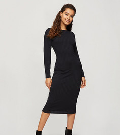 Черное платье миди в рубчик Miss Selfridge Petite-Черный