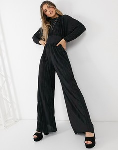 Черный плиссированный комбинезон с высоким воротом ASOS DESIGN-Черный цвет
