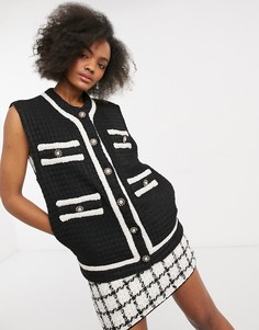 Потрясающий кардиган без рукавов с контрастной окантовкой и пуговицами из искусственного жемчуга от комплекта Sister Jane-Черный цвет