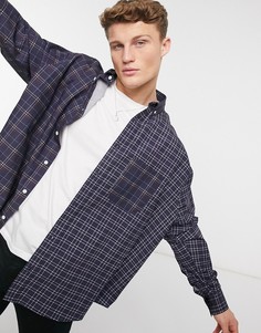 Темно-синяя oversized-рубашка в клетку в стиле пэчворк ASOS DESIGN-Темно-синий