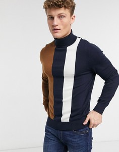 Коричневая трикотажная водолазка в вертикальную полоску Burton Menswear-Коричневый цвет