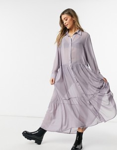 Сиреневое платье-рубашка макси Monki Collina-Фиолетовый