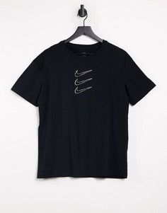 Черная футболка с тремя галочками из страз Nike-Черный