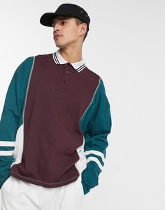 Oversize-поло с длинными рукавами в стиле колор блок из органического хлопка ASOS DESIGN-Красный