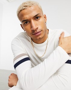 Бежевый лонгслив из органического хлопка с полосками на рукавах ASOS DESIGN-Белый