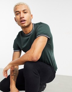Темно-зеленая футболка из органического хлопка с окантовкой ASOS DESIGN-Зеленый