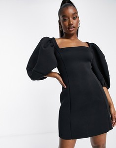 Черное платье мини с объемными рукавами и квадратным вырезом ASOS DESIGN-Черный