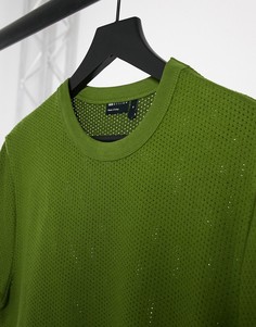 Зеленая футболка с отворотами на рукавах из плотного фактурного трикотажа ASOS DESIGN-Зеленый