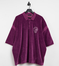 Флисовая футболка-поло в стиле oversized с вышивкой на груди ASOS DESIGN Plus-Красный