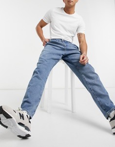 Голубые прямые джинсы со складками ASOS DESIGN-Голубой