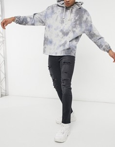 Выбеленные черные рваные джинсы скинни ASOS DESIGN-Черный цвет