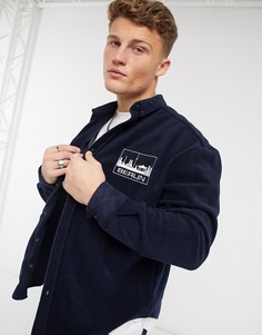 Темно-синяя флисовая oversized-рубашка в стиле 90-х с вышивкой на груди ASOS DESIGN-Темно-синий