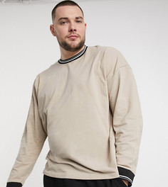 Бежевая oversized-футболка из ткани пике с контрастной окантовкой ASOS DESIGN Plus-Бежевый