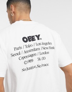 Белая футболка с принтом "No Justice No Peace" Obey-Белый