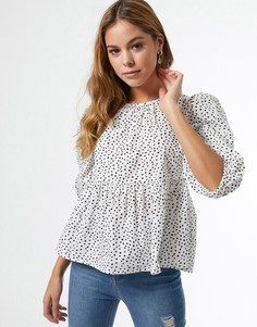 Белая поплиновая блузка в горошек Miss Selfridge-Белый