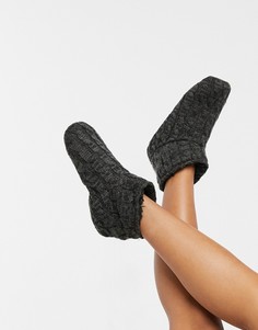 Вязаные «косичками» носки-слиперы на флисовой подкладке черного цвета Lindex-Черный цвет