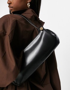 Сумка на плечо блестящего черного цвета со складками по бокам ASOS DESIGN-Черный цвет