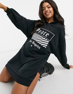Черное платье-свитшот мини с капюшоном и слоганом "Peace" ASOS DESIGN-Черный