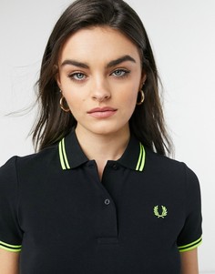 Черная футболка с двойной окантовкой лаймового цвета Fred Perry-Многоцветный